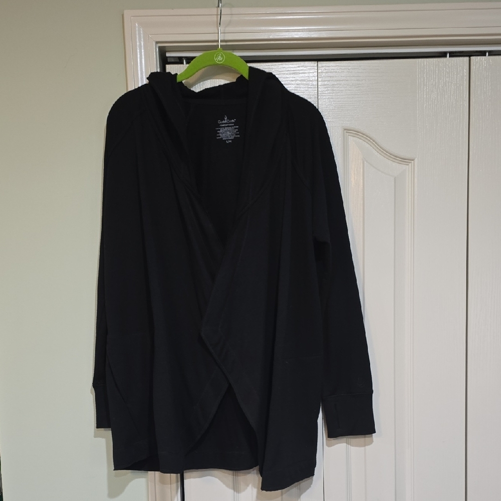 Cuddl Duds Open Front Hi Lo Hooded Cardigan EUC  black.